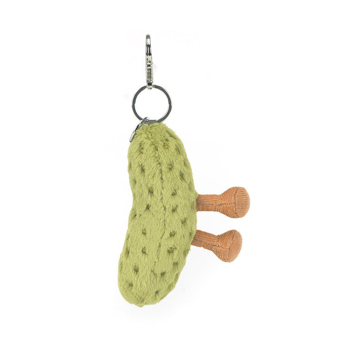 Jellycat Amuseables Pickle Bag Charm hanging plush pickle keyring with cord legs cute food themed bag charm accessory for backpacks purses and kids bags