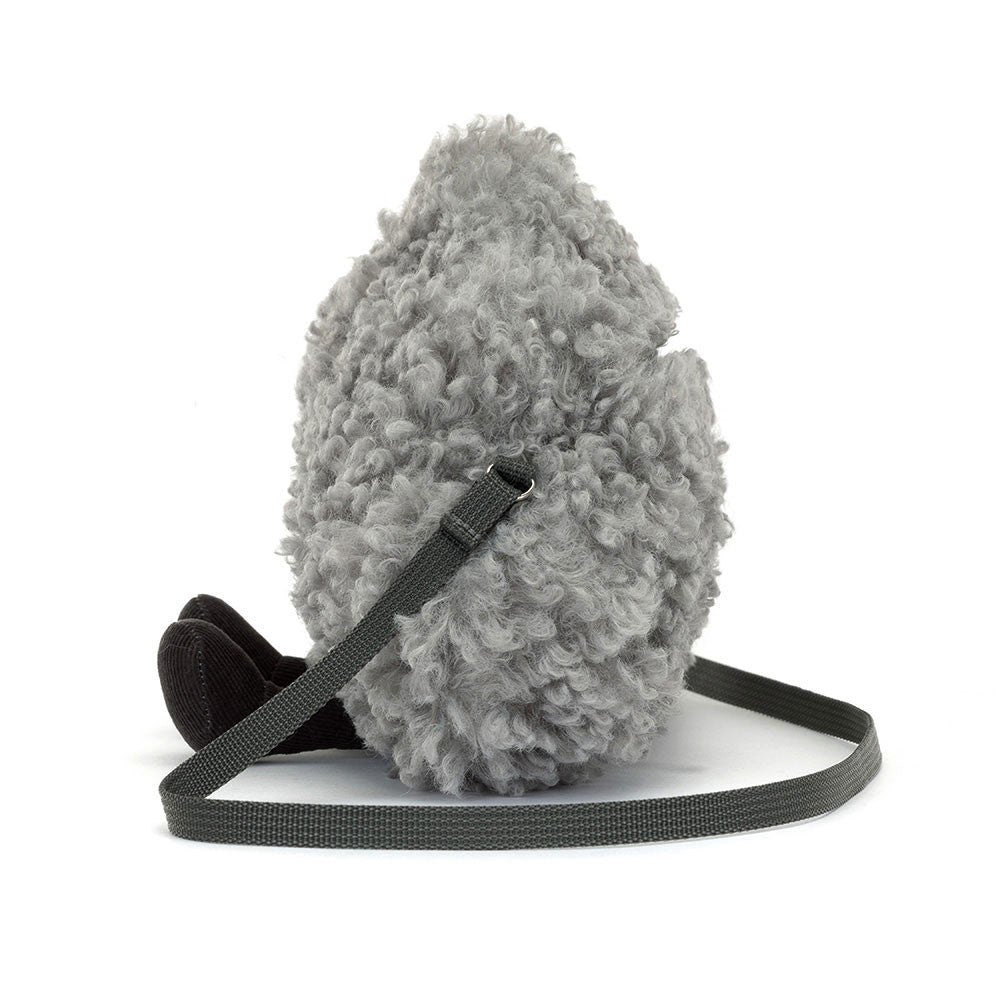 Jellycat Amuseables Cirrus Storm Cloud Shoulder Bag side profile plush cloud crossbody purse soft textured gray cloud stuffed animal bag whimsical kids fashion accessory