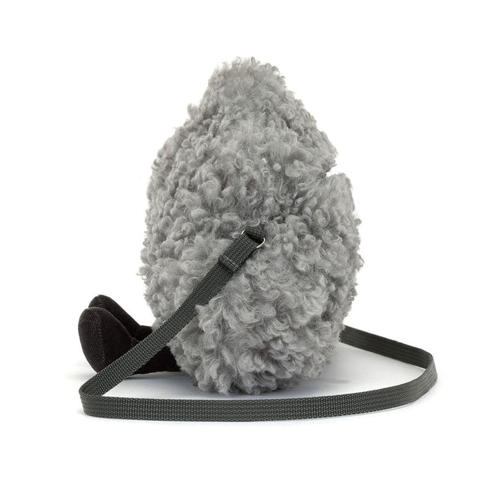 Jellycat Amuseables Cirrus Storm Cloud Shoulder Bag side profile plush cloud crossbody purse soft textured gray cloud stuffed animal bag whimsical kids fashion accessory