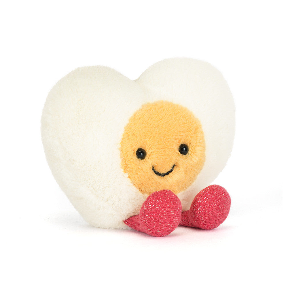 Jellycat Amuseables Heart Boiled Egg plush stuffed animal, soft cuddly toy for babies and kids, luxury plush toy, giftable stuffed animal, nursery decor plush, high-quality Jellycat soft toy