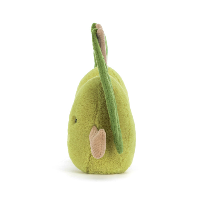 Jellycat Amuseables Pair of Olives side view — soft green olive plush set 5.5 inches, funny novelty stuffed toy gift for olive lovers, desk decor, white elephant gift idea