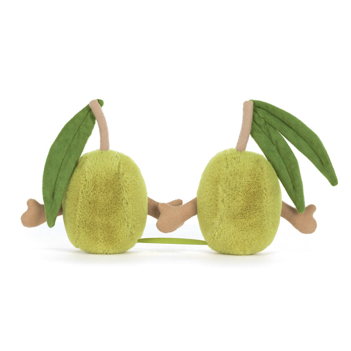 Jellycat A6OLI Amuseables Pair of Olives back view — quirky green olive plush duo, Jellycat food stuffed animals sold as a pair, perfect gift for charcuterie board lovers and foodies