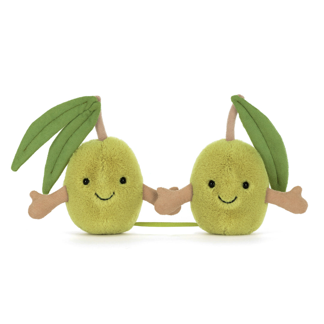 Jellycat Amuseables Pair of Olives A6OLI — two soft mellow-green olive plush toys with embroidered faces, sold as a set, funny food stuffed animal gift for adults and kids 2026