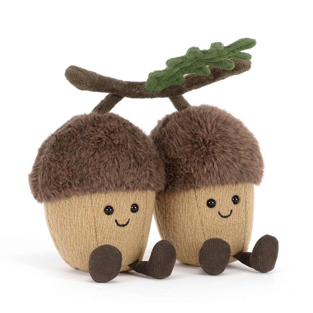 Jellycat Amuseables Ort & Tum Acorns plush stuffed animal toy, soft acorn duo stuffed toy, best children's toy - front view