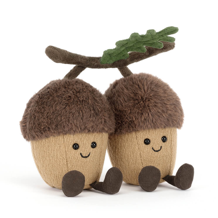 Jellycat Amuseables Ort & Tum Acorns plush stuffed animal toy, soft acorn duo stuffed toy, best children's toy - front view