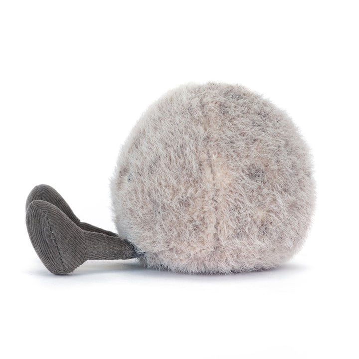Jellycat Amuseables Pebble close-up -- A6PBL grey pebble plush with embroidered smile, PE bean filling, compact novelty stuffed toy gift for adults and kids