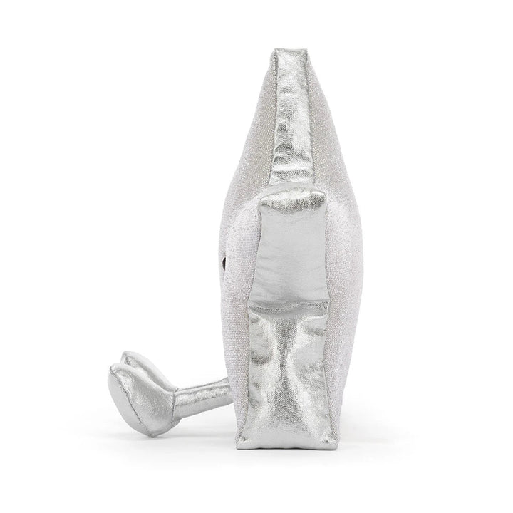Side profile of Jellycat's Silver Star Amuseable, a soft sparkly stocking stuffer for the holidays