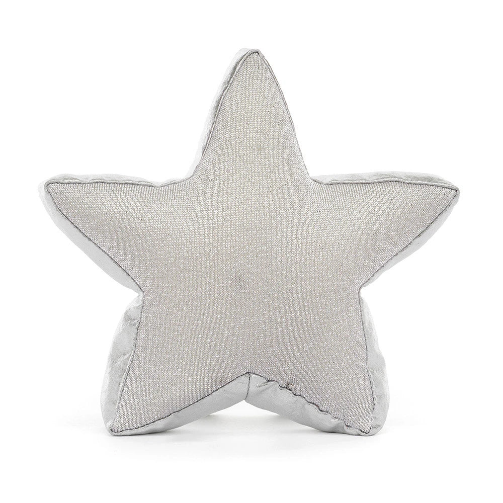 Rear view of Jellycat Amuseables Silver Star showing its corduroy boots and shimmering fur
