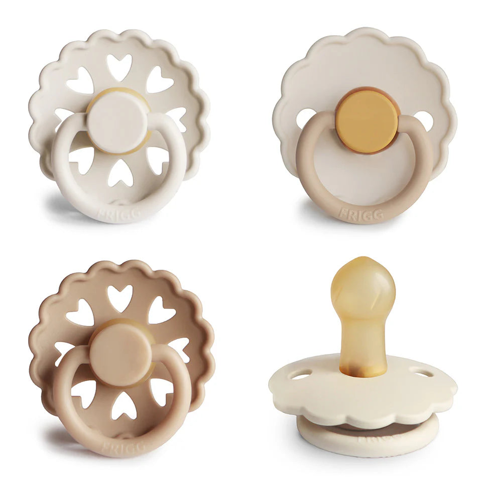 FRIGG Snowflake Dream natural rubber pacifier 4-pack size 1 - BPA-free latex soother in cool winter tones