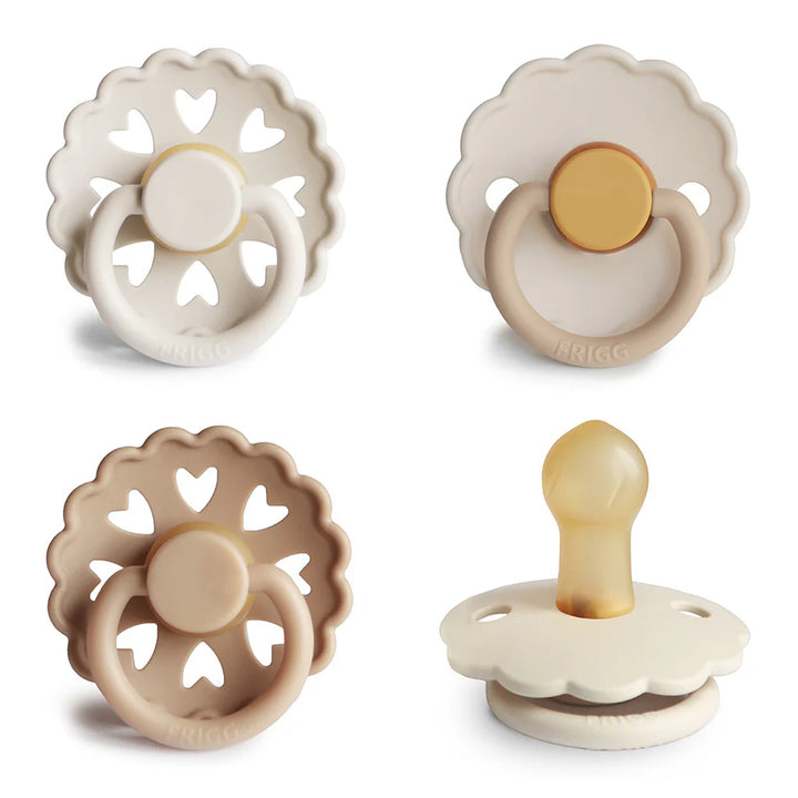 FRIGG Snowflake Dream natural rubber pacifier 4-pack size 1 - BPA-free latex soother in cool winter tones