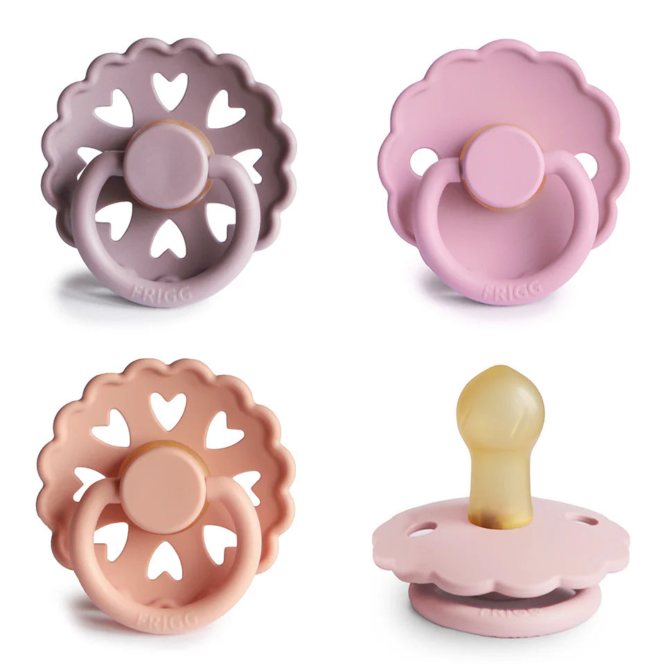 FRIGG Sunset Bliss natural rubber pacifier 4-pack size 1 - BPA-free latex soother in warm sunset tones