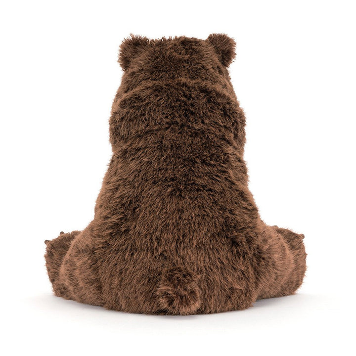 Jellycat Bizzlestomp Bear rear view showing full plush body and scruffy textured fur detail