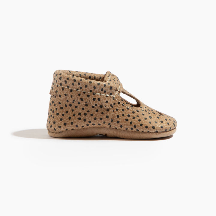 Freshly Picked Almond Speckles Mary Jane baby shoe side profile, secure strap fit