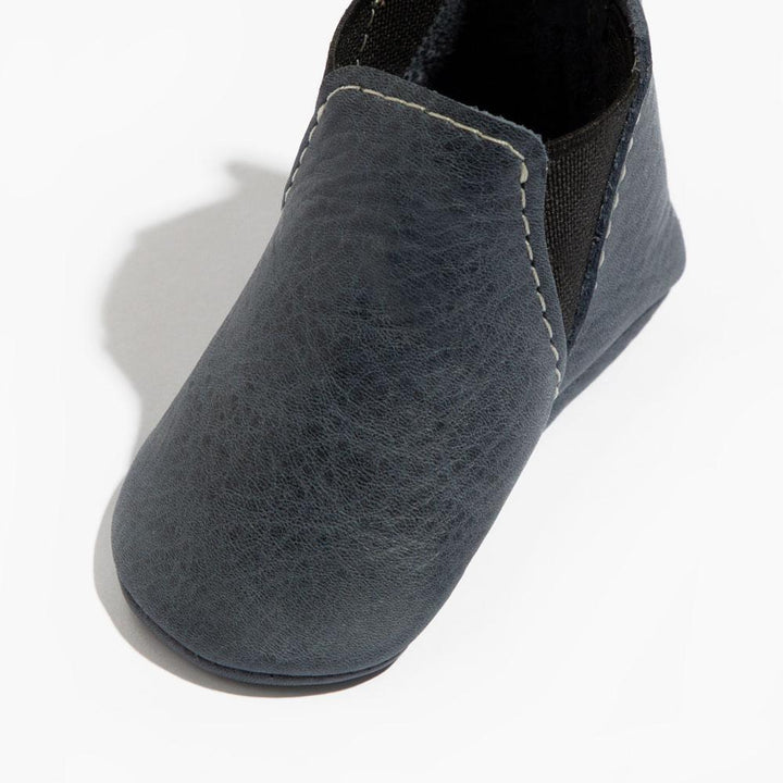 Freshly Picked Alta Chelsea Boot baby shoe close-up, pull-on elastic sides