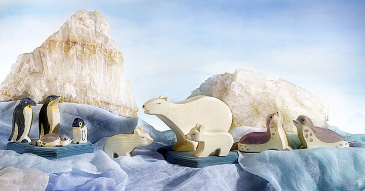 Polar Bear by Ostheimer, a hand-painted wooden polar bear toy for open-ended play