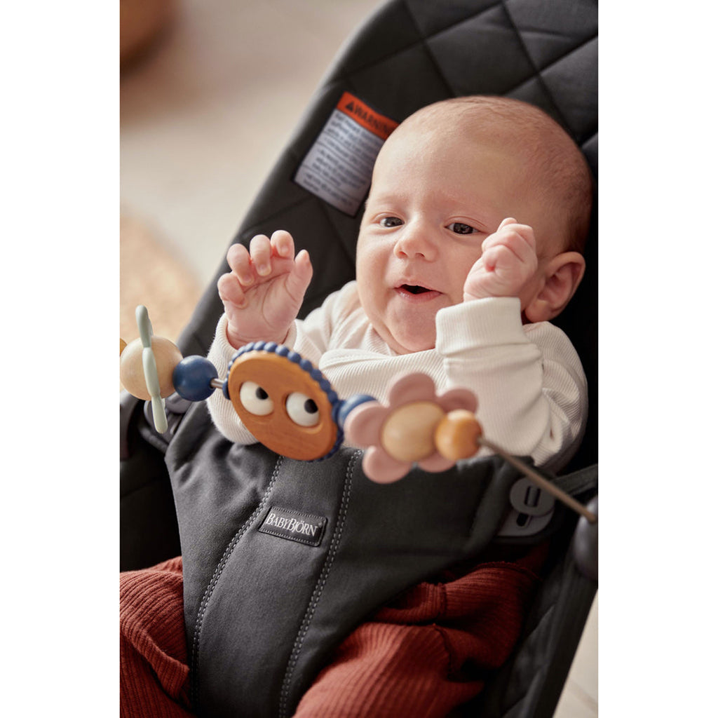 Baby Playing with Babybjorn Bouncer Toy Accessory with Googly Eyes in Pastels