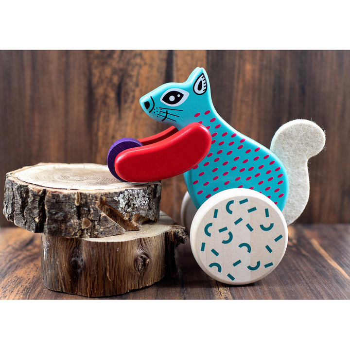 blue bajo pull along squirrel kids pull toy