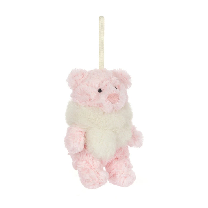 Jellycat Leola Bear Winter Warmer Decoration, a soft Christmas decoration from the Jellycat winter collection