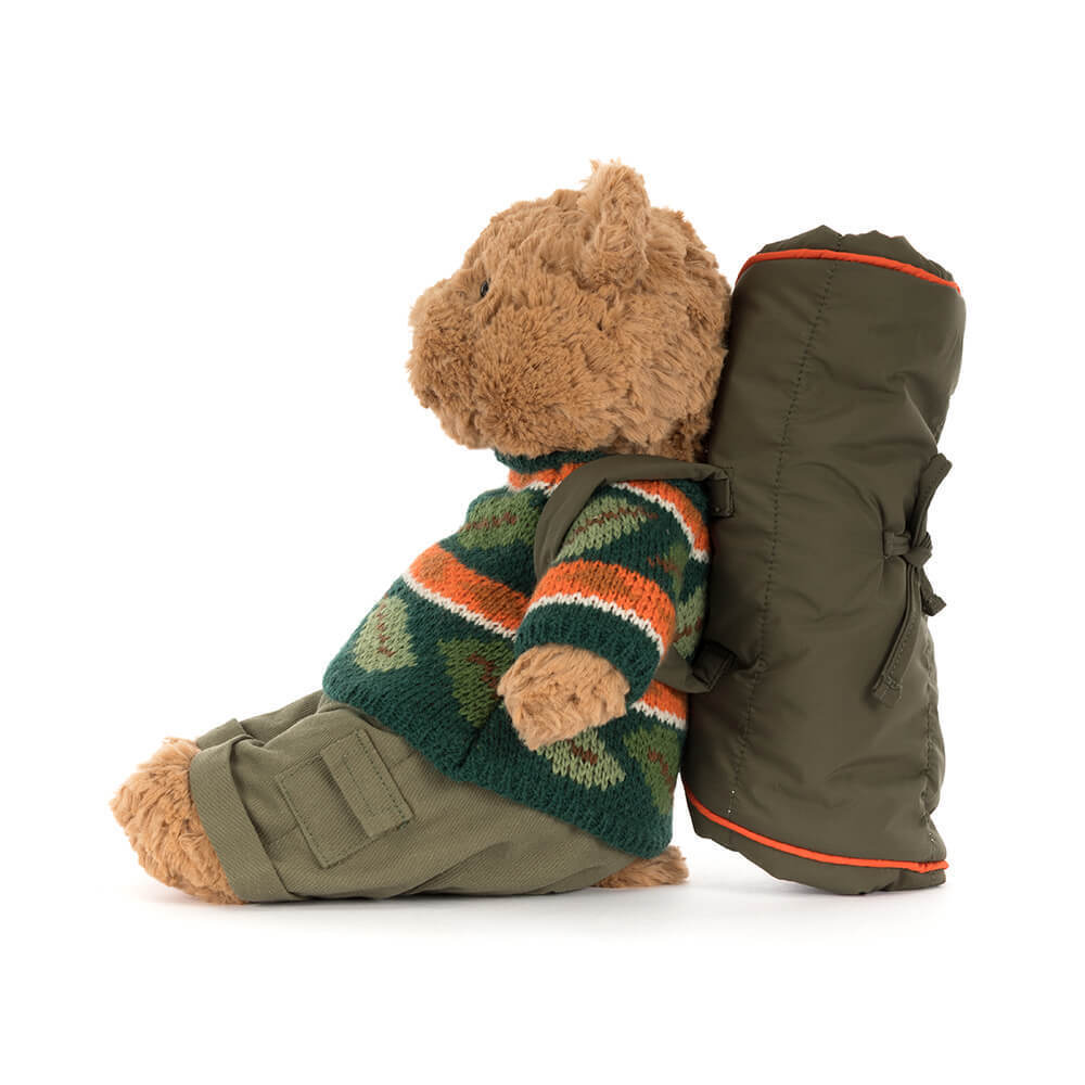 Jellycat Bartholomew Bear Hiking Outfit plush stuffed animal toy, soft bear in hiking outfit stuffed toy, best children's toy - close-up detail