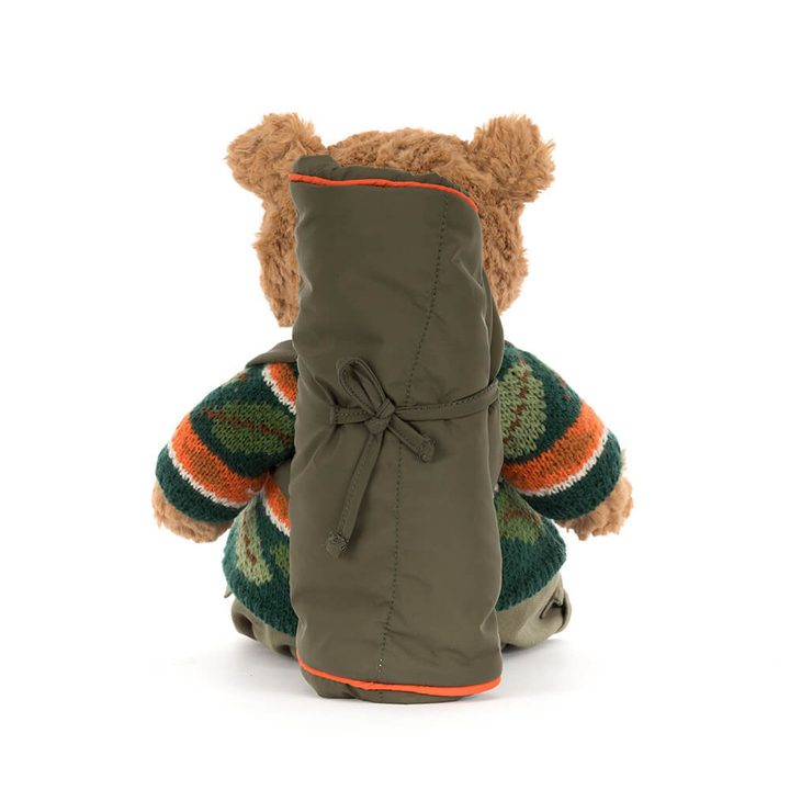 Jellycat Bartholomew Bear Hiking Outfit plush stuffed animal toy, soft bear in hiking outfit stuffed toy, best children's toy - back view