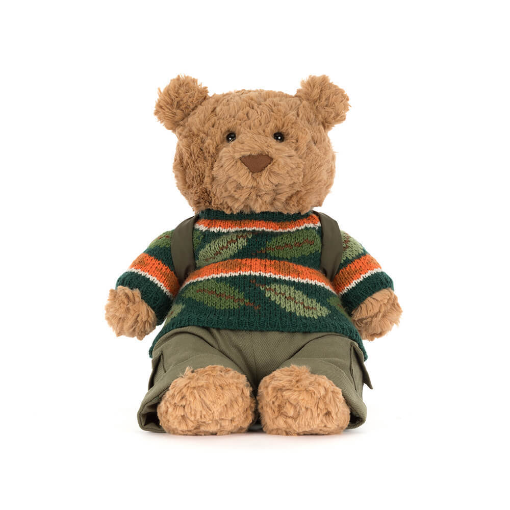 Jellycat Bartholomew Bear Hiking Outfit plush stuffed animal toy, soft bear in hiking outfit stuffed toy, best children's toy - side view
