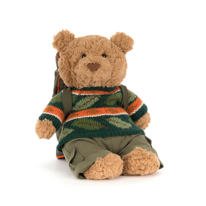 Jellycat Bartholomew Bear Hiking Outfit plush stuffed animal toy, soft bear in hiking outfit stuffed toy, best children's toy - front view