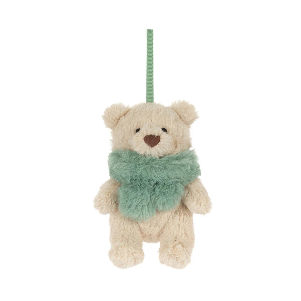 Holiday Christmas decoration: Jellycat Bartholomew Bear Jr. Winter Warmer Decoration, a Jellycat Christmas favorite