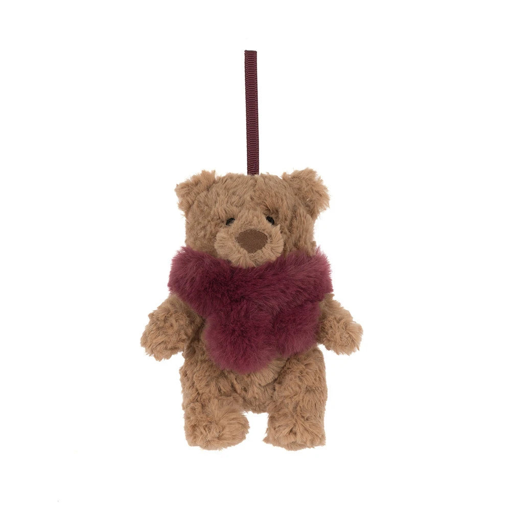 Holiday Christmas decoration: Jellycat Bartholomew Bear Winter Warmer Decoration, a Jellycat Christmas favorite