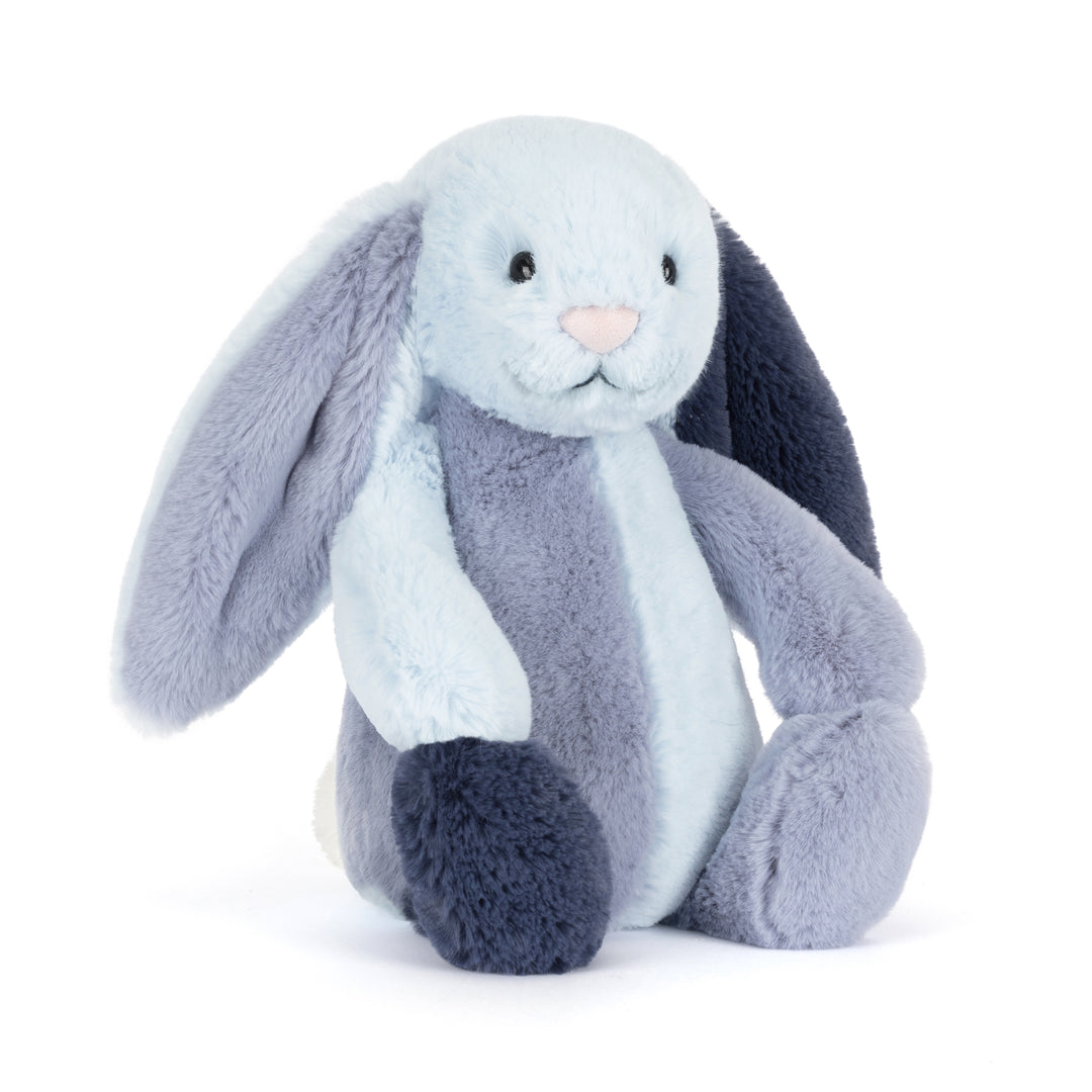 Jellycat Puddlesea Bunny Original BAS3PWBL -- patchwork blue and cream plush rabbit, soft floppy-eared beach bunny stuffed animal gift for coastal dreamers 2026