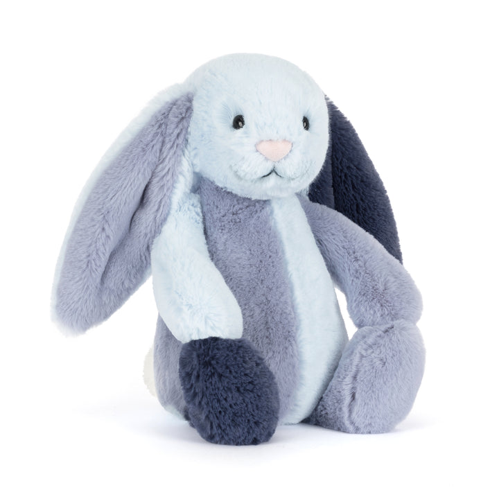 Jellycat Puddlesea Bunny Original BAS3PWBL -- patchwork blue and cream plush rabbit, soft floppy-eared beach bunny stuffed animal gift for coastal dreamers 2026