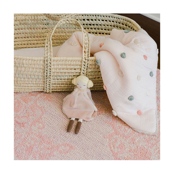 Crane Baby Parker Pom Pom Blanket, a soft baby boy blanket perfect for stroller adventures, cuddles, and playtime.