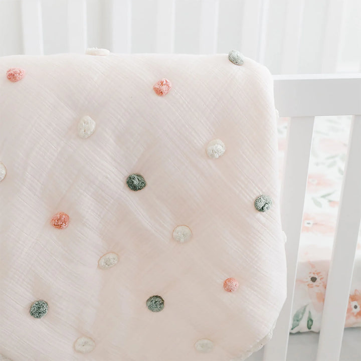 Crane Baby Parker Pom Pom Blanket, cozy and lightweight baby blankets that grow with your newborn or toddler.