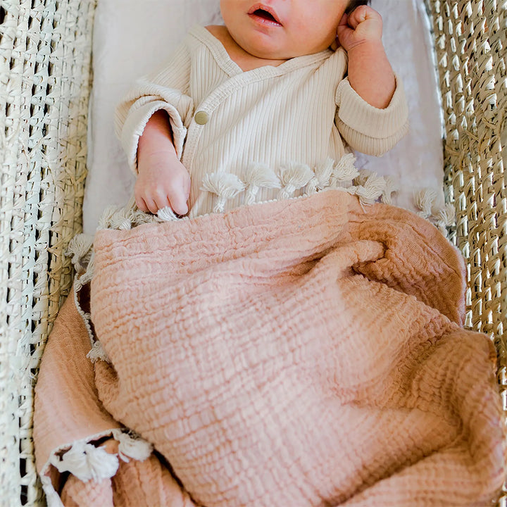 Soft and durable Crane Baby 6 Layer Muslin Blanket Copper, an excellent infant muslin blanket for everyday use.