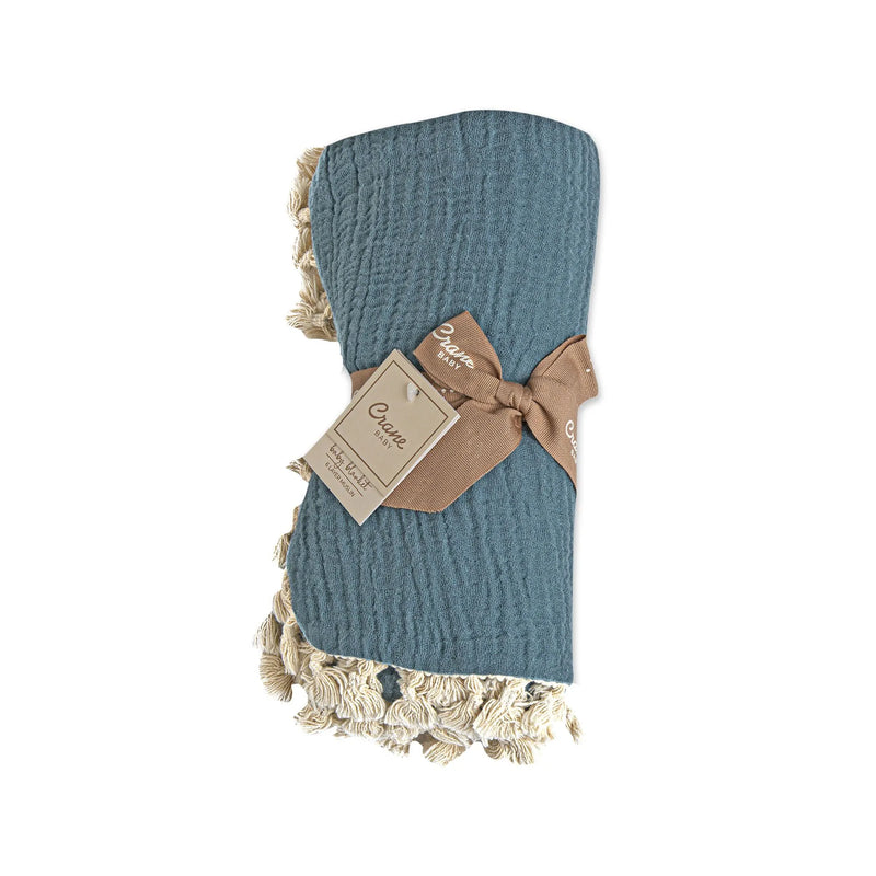 Crane Baby 6 Layer Muslin Blanket Riverstone color offers gentle warmth, one of the best baby blankets for everyday use.