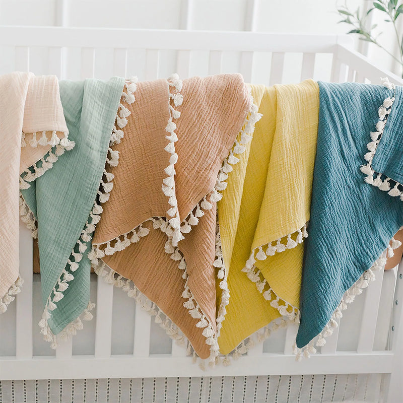 Crane Baby 6 Layer Muslin Blanket Riverstone color, lightweight and warm, a muslin blanket perfect for baby boy or baby girl.