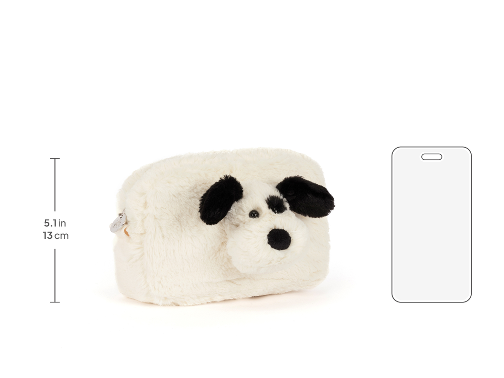 Jellycat Rufferty Puppy Pouch, plush dog-shaped pouch for keeping small items together