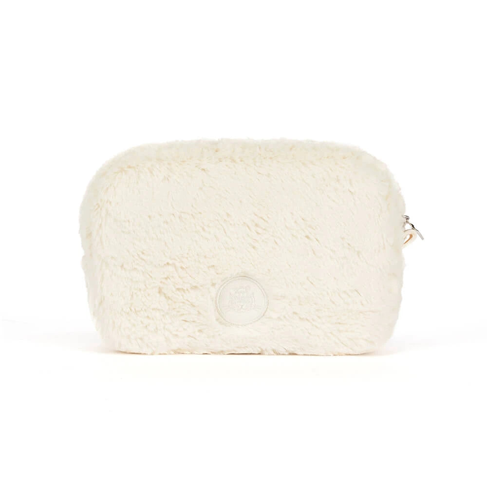 Jellycat Rufferty Puppy Pouch, plush purse with Rufferty's signature black and cream fur