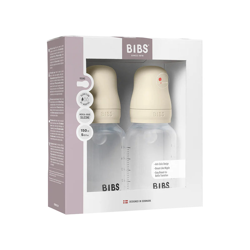 BIBS 5oz baby bottle ser with silicone nipples, perfect for newborns.