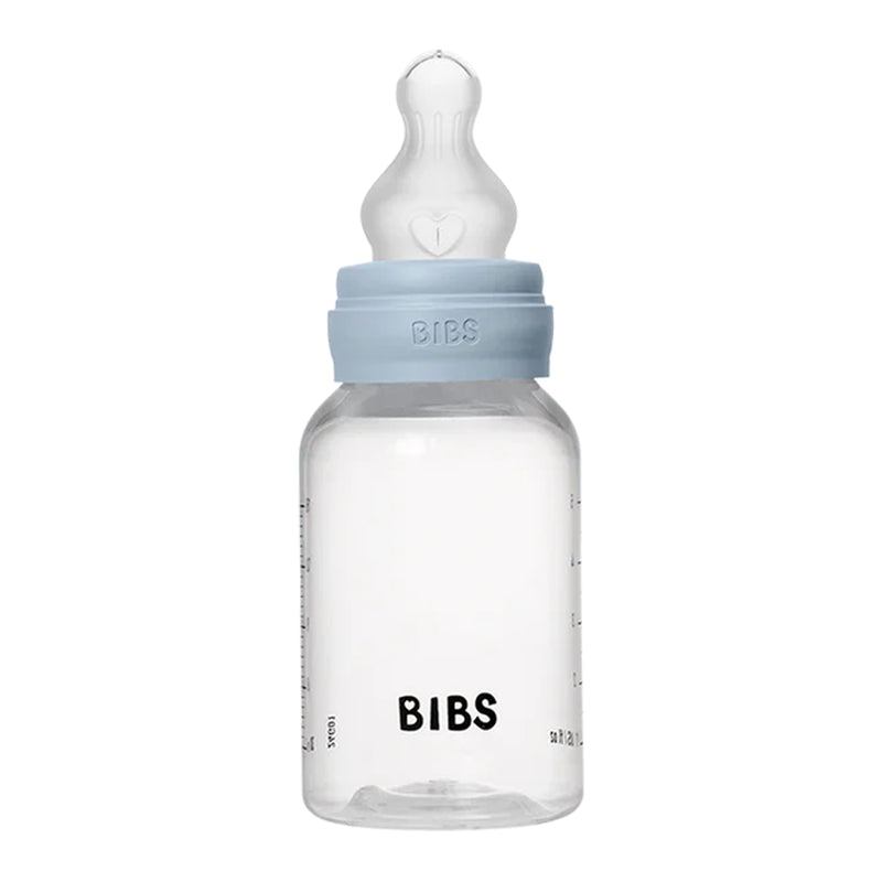 BIBS Baby Blue 150ml silicone bibs bottles, perfect for natural feeding.