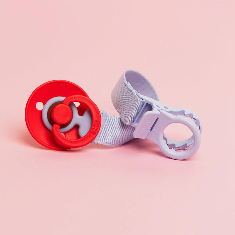 BIBS Pacifier Clip Dusty Blue loop design, best pacifier clip for babies.