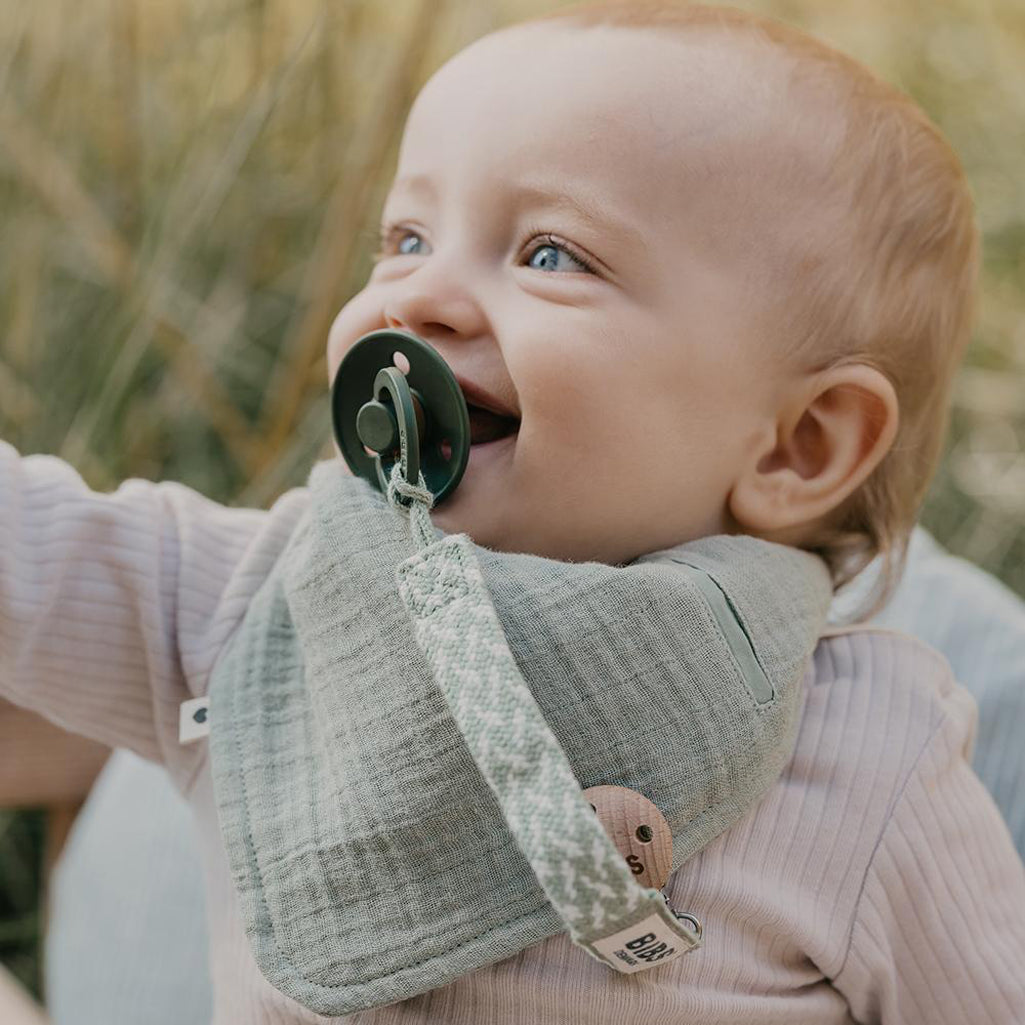 BIBS Baby Bandana Bib in Sage, Stylish and Soft Cotton Bib for Feeding