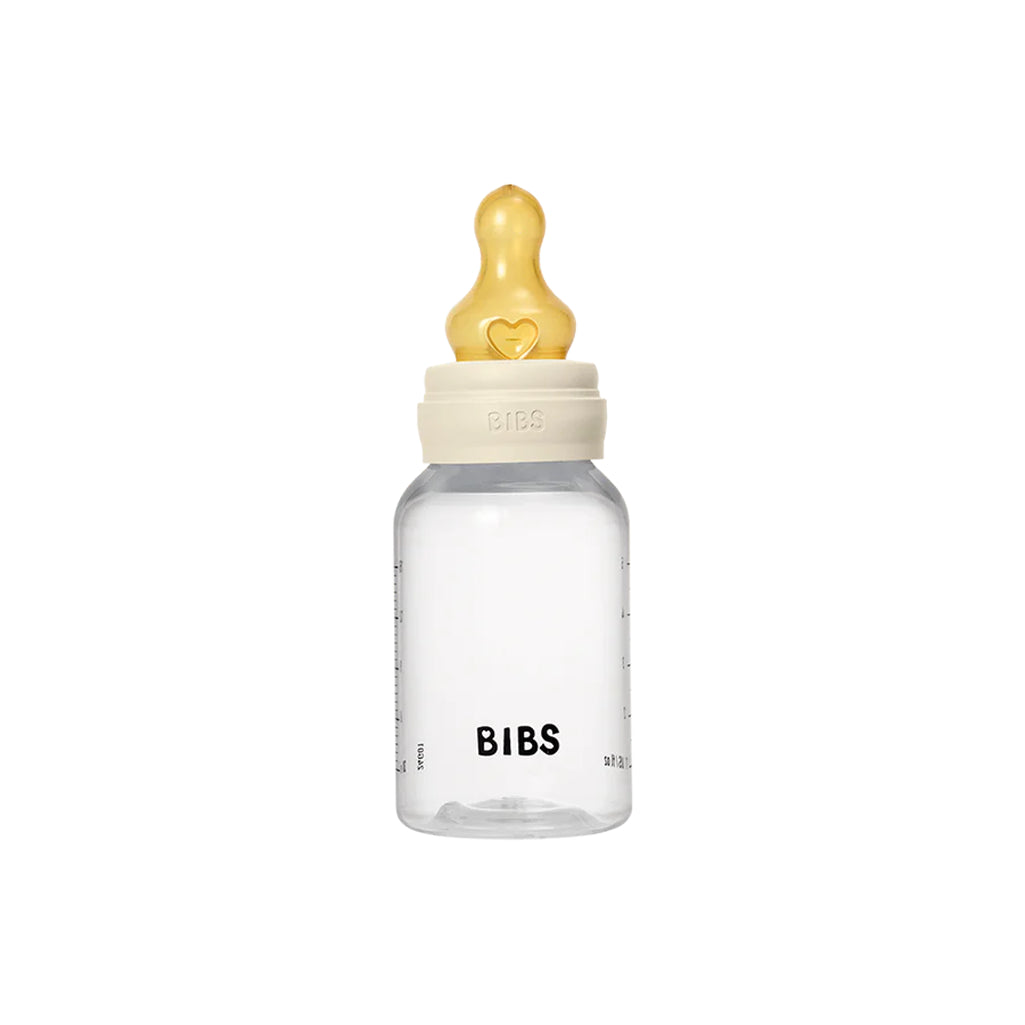 BIBS Ivory baby bottle with latex nipple, a classic baby bottle for soothing feeds.