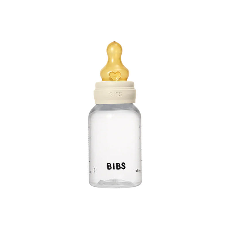 BIBS Ivory baby bottle with latex nipple, a classic baby bottle for soothing feeds.