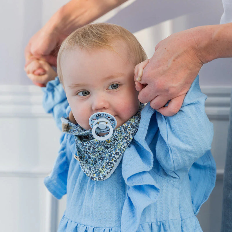Another lifestyle look BIBS Liberty Bandana Bib, premium bibs for baby in soft floral fabrics.