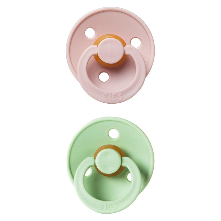 Chic pairing BIBS Pacifier Colour Collection 2 Pack Blush & Pistachio, soothing binkies.