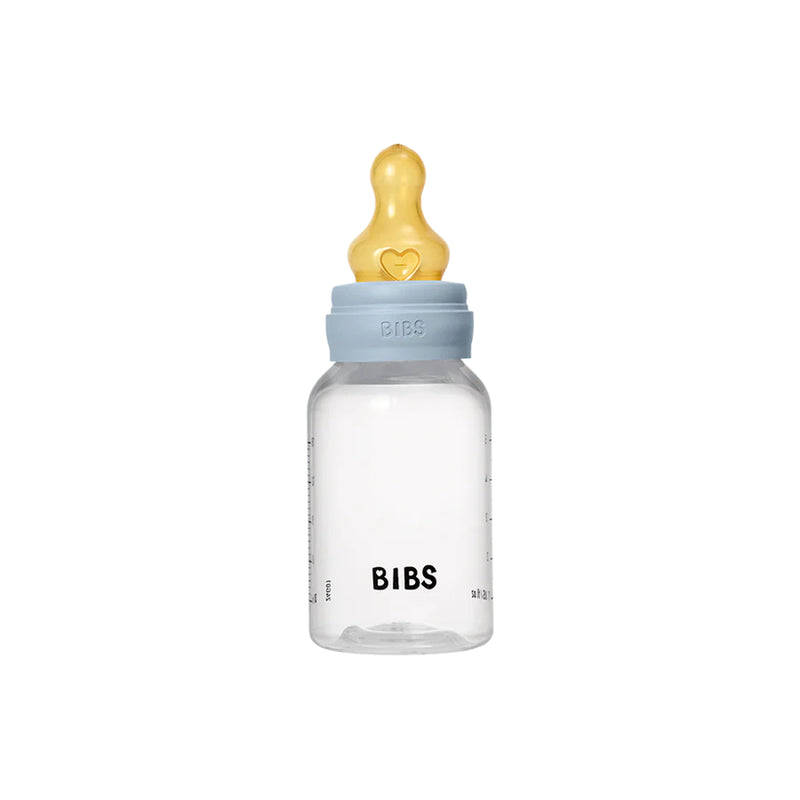 BIBS Baby Blue 150ml baby bottle with latex nipple – a top bibs baby bottle for natural feeding.