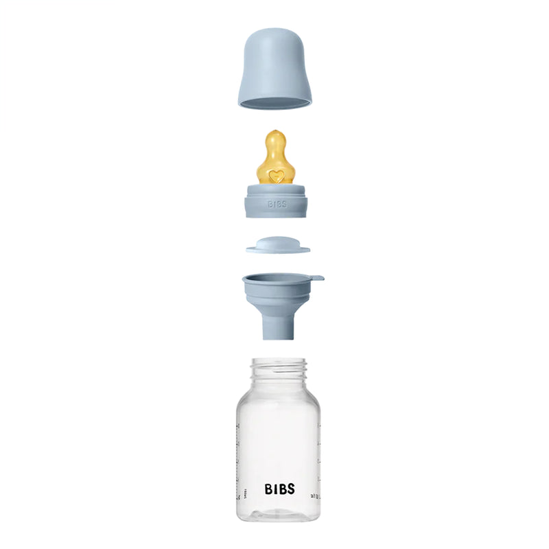 BIBS Baby Blue baby bottle with latex nipple, a stylish and practical bibs bottle choice.