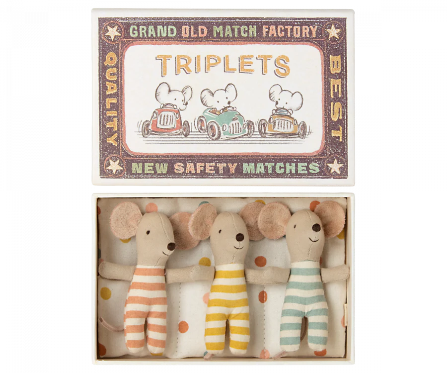 Maileg baby mouse triplets in matchbox stuffed animals