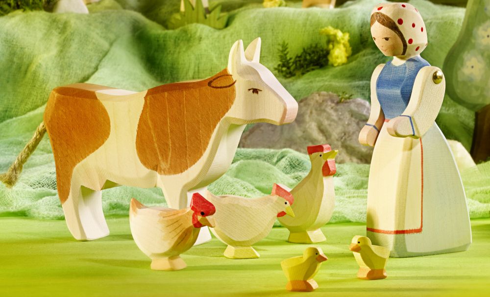 Hen, Ochre Standing by Ostheimer, a hand-painted wooden hen toy for open-ended play