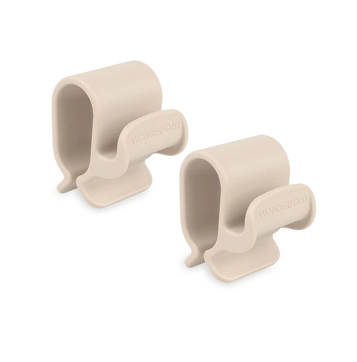 Wonderfold Bag Hooks in beige for stroller wagon, offering a secure way to carry bags and essentials on the go
